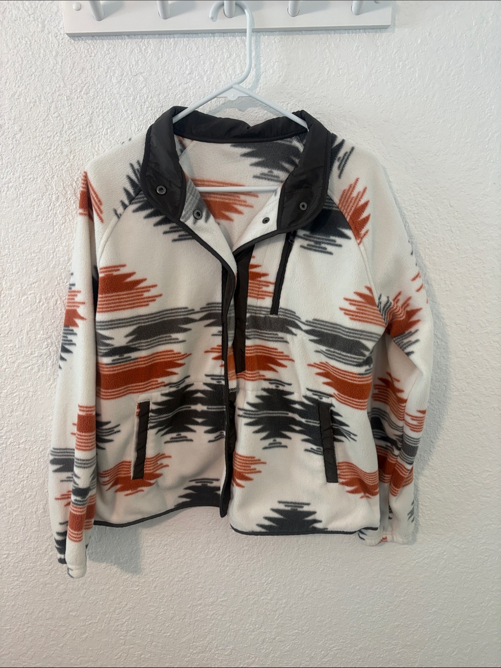 Aztec Pattern Fleece Jacket in Cream, Rust & Charcoal